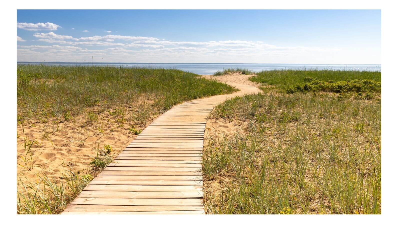 how to create a life of peace. boardwalk with sand and sky